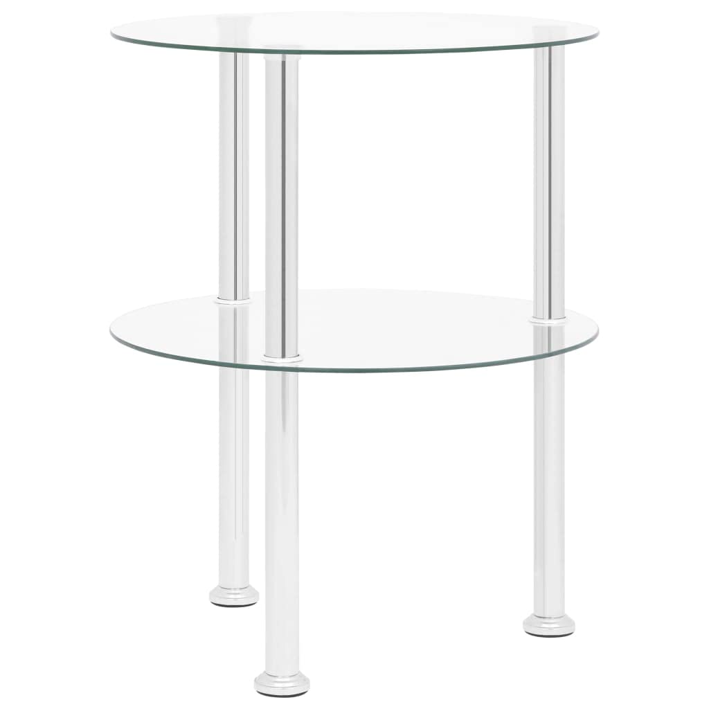 vidaXL Modern 2-Tier Side Table - Versatile and Compact - Transparent, Tempered Glass - Stainless Steel Frame - Round Design - 15".