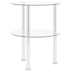 vidaXL Modern 2-Tier Side Table - Versatile and Compact - Transparent, Tempered Glass - Stainless Steel Frame - Round Design - 15".
