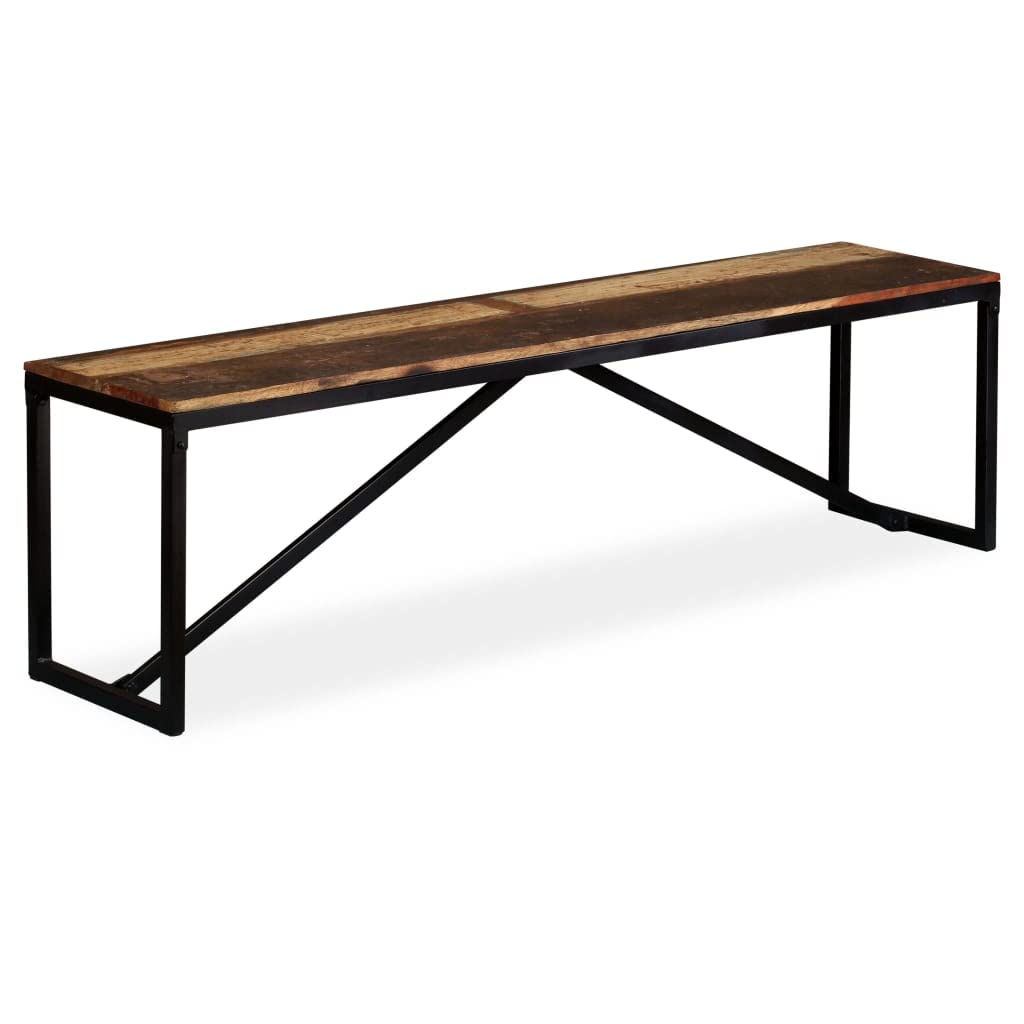 vidaXL Industrial-Style Bench with Steel Legs, Solid Mango Wood, Lavish Wood Grain for Seamless Integration into Any Living Area 63&quot;x13.8&quot;x17.7&quot;