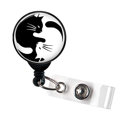 Yin Yang Cat Black And White - Retractable Badge Reel With Swivel Clip And Extra-Long 34 Inch Cord - Badge Holder/Cat Lover
