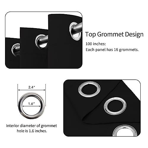 Easy-Going Blackout Door Curtains For Bedroom, Solid Thermal Insulated Grommet And Noise Reduction Window Drapes, Room Darkening Curtains For Living Room, 1 Panel (100X84 In, Black)