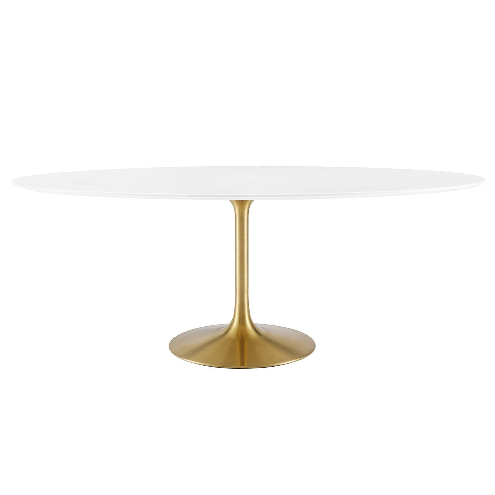 Modway Lippa 78&quot; Oval-Shaped Mid-Century Modern Dining Table With White Wood Top And Gold Base