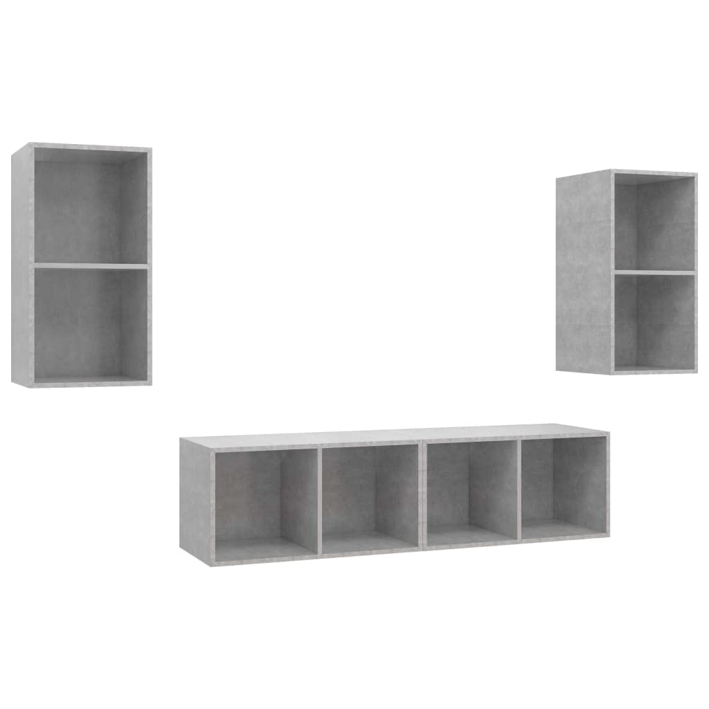 vidaXL TV Stand 4 Pcs, TV Stand with Storage, Wall-Mounted TV Unit for Living Room, Storage Cabinet, Modern, Concrete Gray Engineered Wood