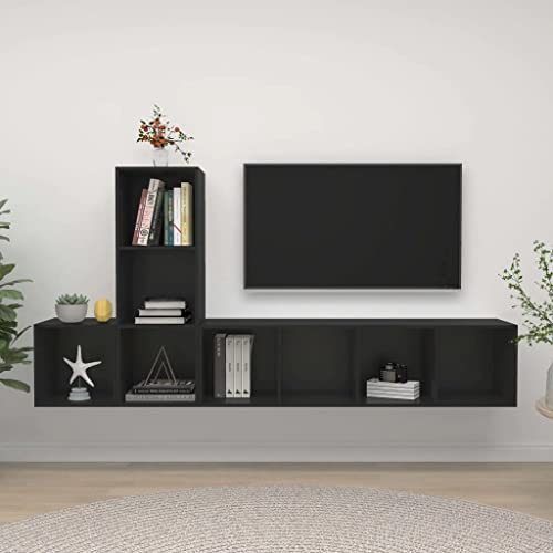 vidaXL TV Stand Set 3 Piece Wall Mounted Hanging Stand Unit Stereo Storage HiFi Plasma Cabinet for Living Room Furniture Concrete Gray Engineered Wood