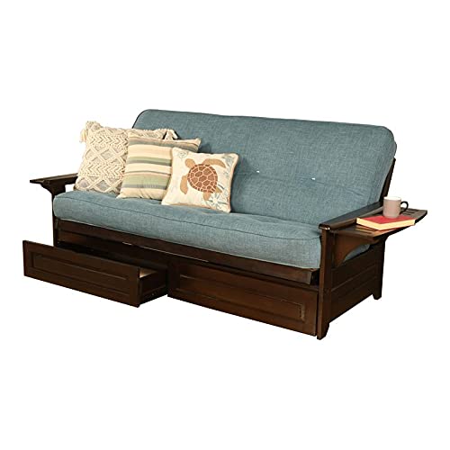 Kodiak Furniture Phoenix Frame with Linen Fabric Mattress in Espresso/Aqua Blue