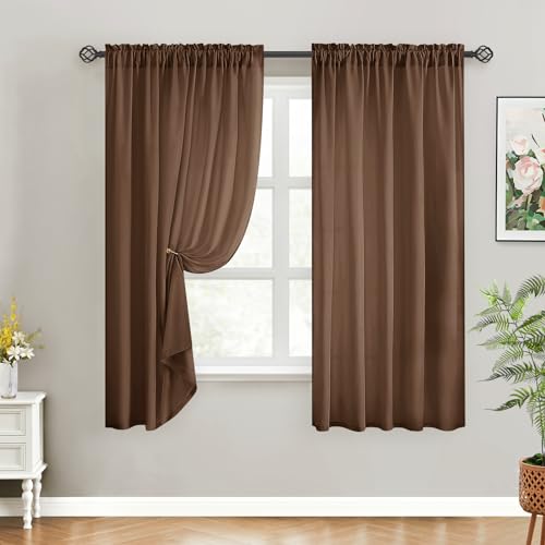 Homeideas Non-See-Through Brown Privacy Sheer Curtains 52 X 63 Inches Long 2 Panels Sheer Curtains Light Filtering Window Curtains Drapes For Bedroom Living Room