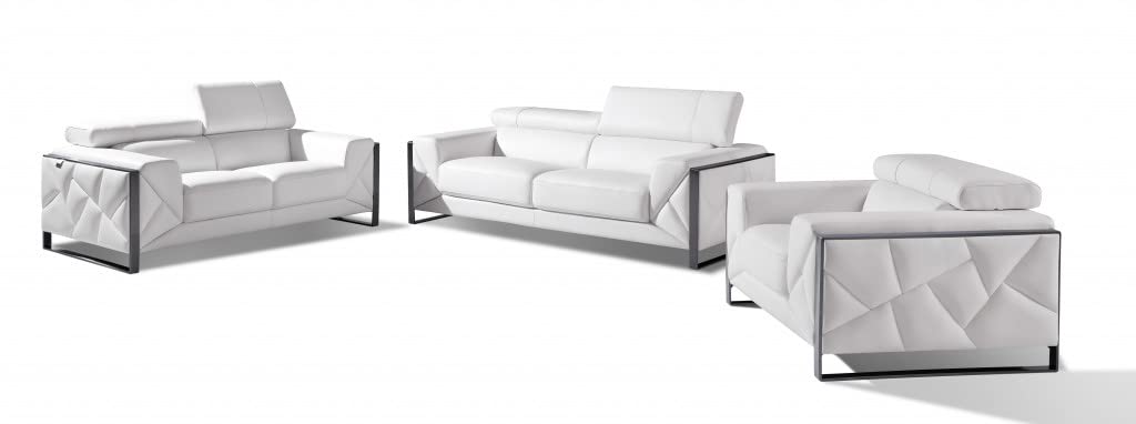 HomeRoots 89&quot; White and Chrome Genuine Leather Standard Sofa