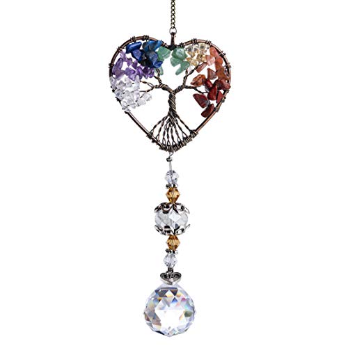 H&D Hyaline & Dora Suncatcher Window Hanging Tree Of Life Heart Shaped Crystal Ball Prism Drop Pendant