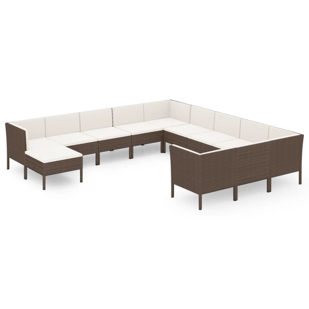 vidaXL Patio Lounge Set 12 Piece, Sectional Sofa for Outdoor, Couch with Cushions, Patio Lounge Set, Farmhouse Modern, Poly Rattan Brown