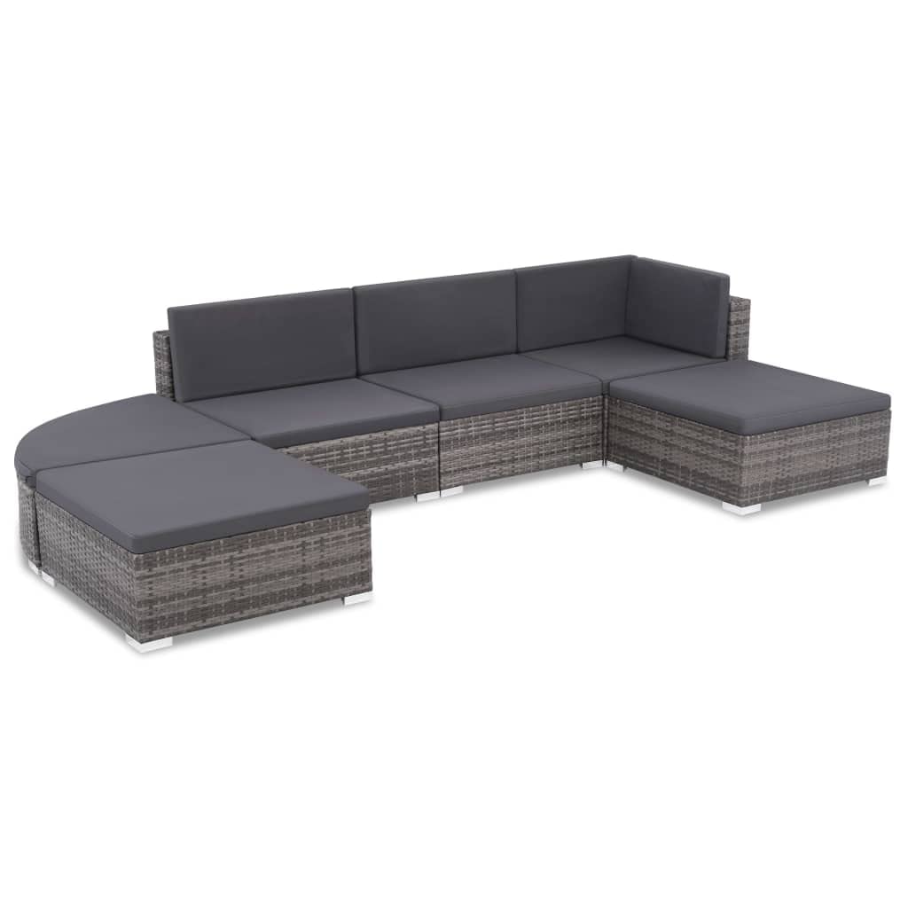Hotyard 6 Piece Garden Lounge Set with Cushions Poly Rattan Grey