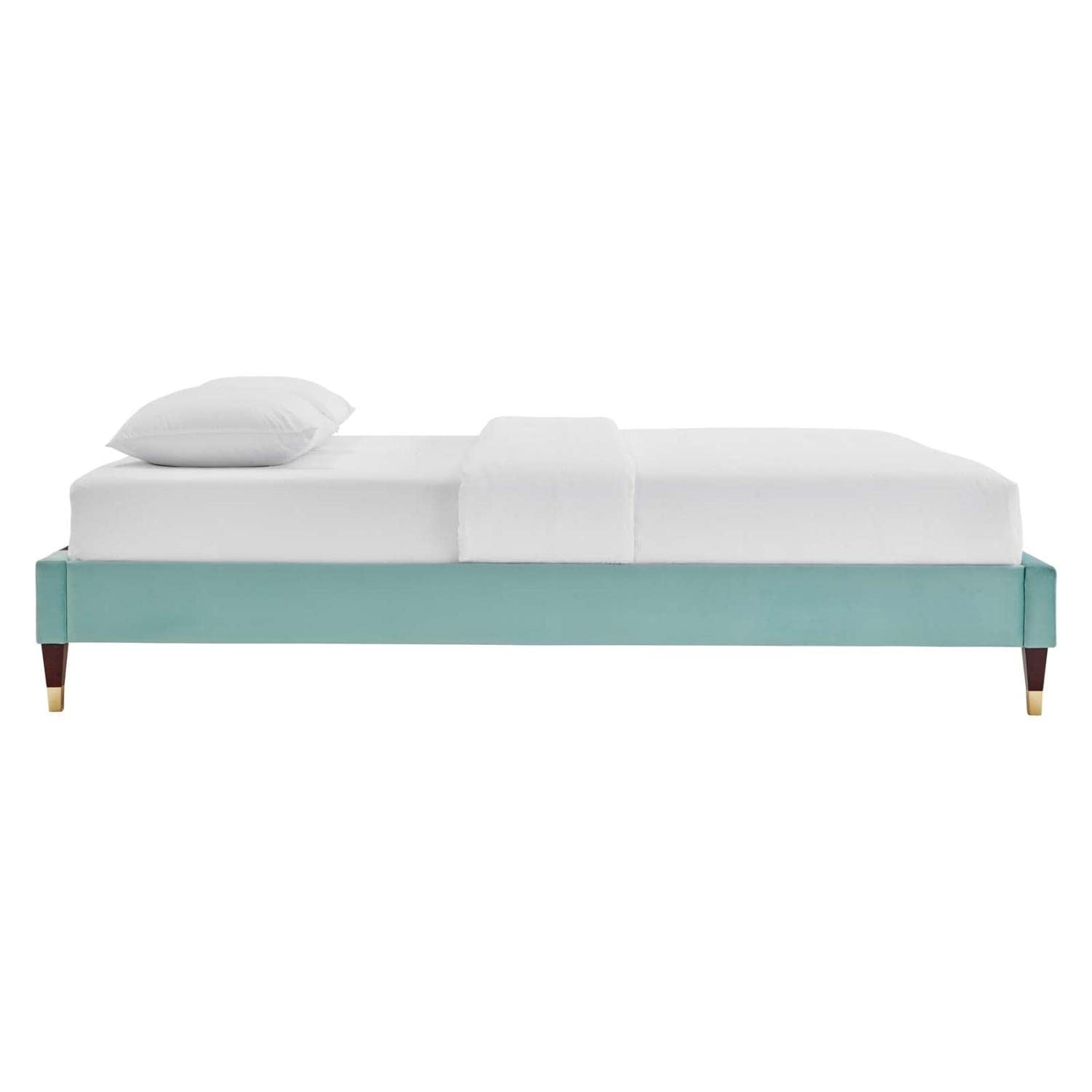 Modway Harlow Queen Performance Velvet Platform Bed Frame in Mint Green