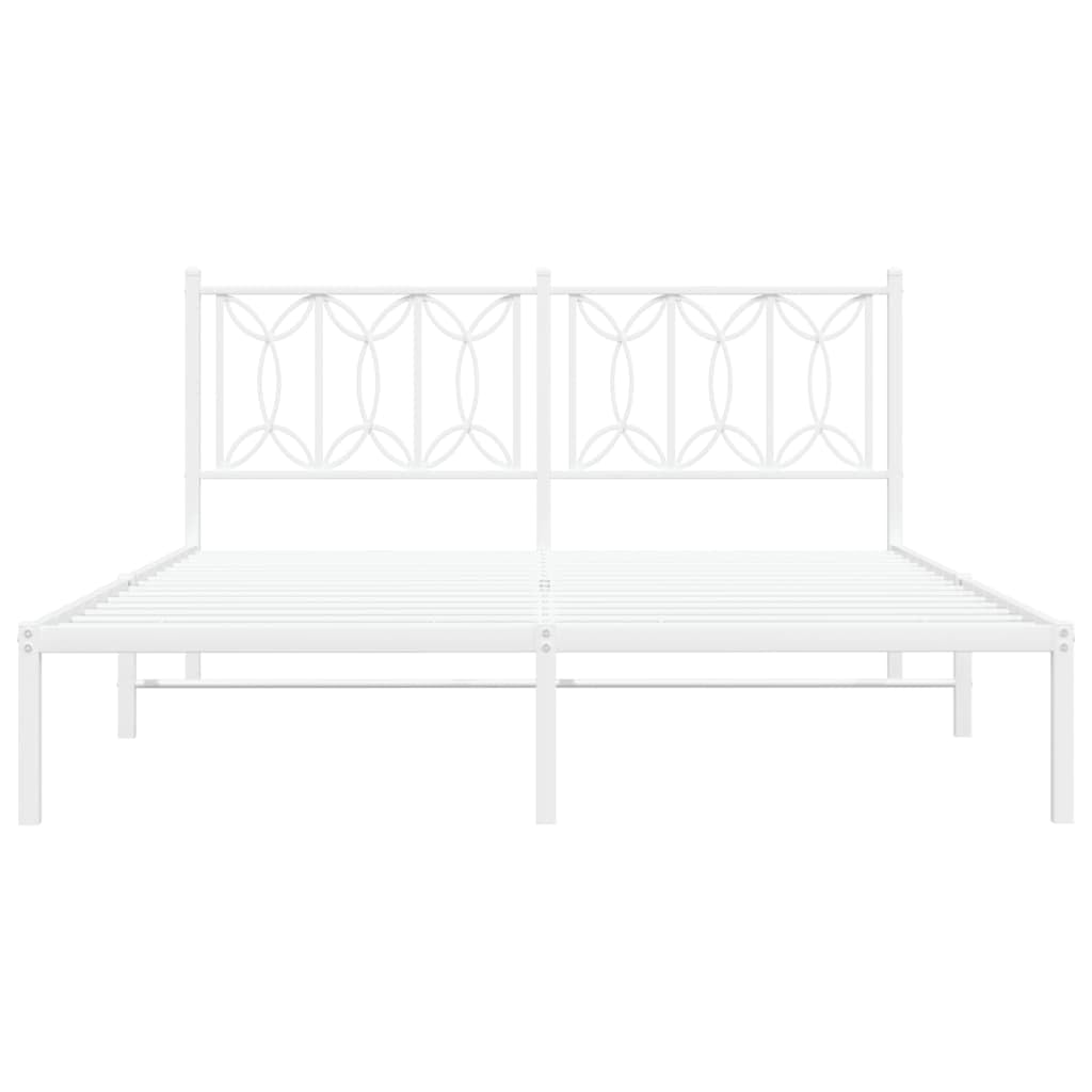 vidaXL Metal Bed Frame with Headboard - White Steel, 59.1x78.7, Sturdy Frame, Extra Storage Space, Enhanced Support, Modern Design