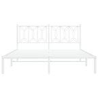 vidaXL Metal Bed Frame with Headboard - White Steel, 59.1x78.7, Sturdy Frame, Extra Storage Space, Enhanced Support, Modern Design