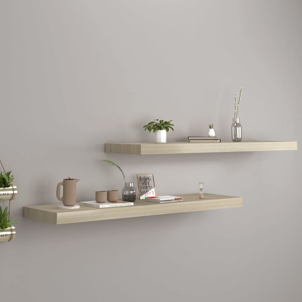 vidaXL Floating Wall Shelves 2 pcs, Honeycomb MDF and Metal Frame, Oak Finish, 35.4"x9.3"x1.5", Easy to Install, Modern Design for Home Decor
