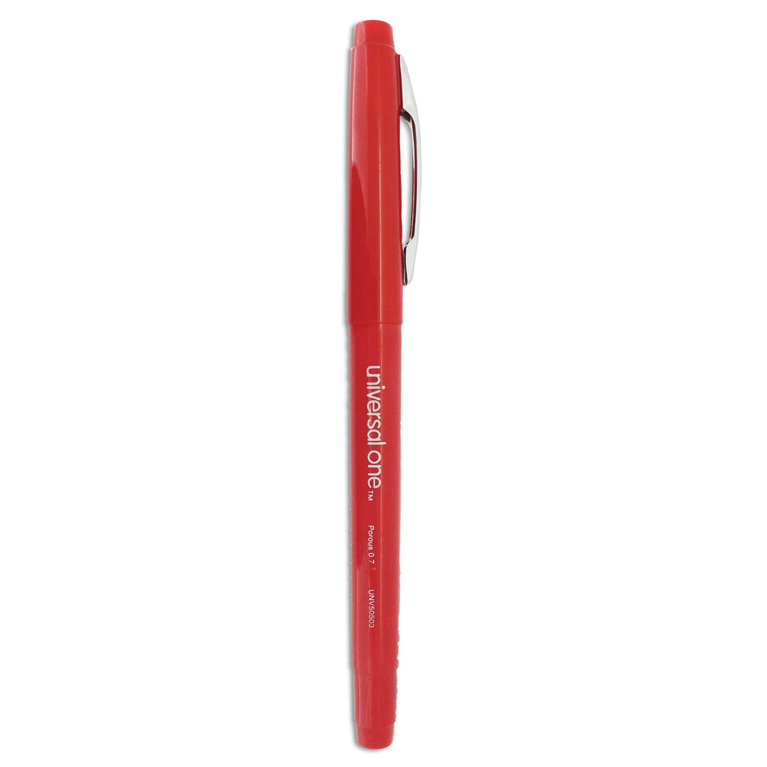 Universal 50503 Roller Ball Porous Tip Stick Pen, Red Ink, Medium, Dozen