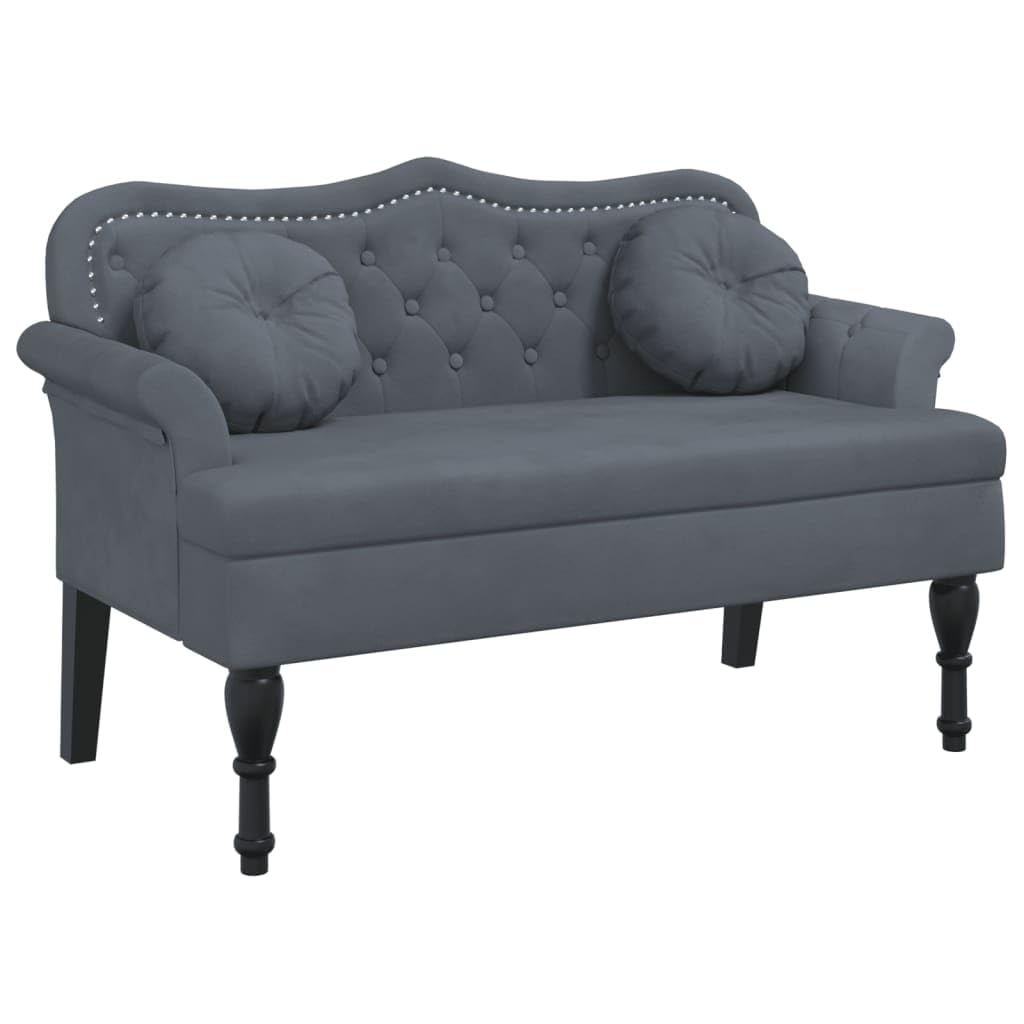 vidaXL 47" W Small Loveseat with Round Pillows, Velvet Chesterfield Sofa with Button Tufting & Rolled Armrests for Small Spaces, 2 Seater Couch for Living Room & Bedroom, Dark Gray