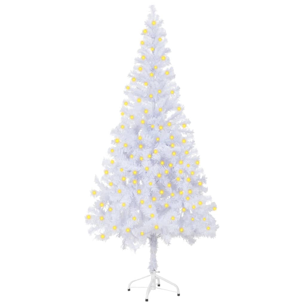 vidaXL Dense Artificial Pre-lit Christmas Tree: White PVC Snow-Covered Tree with Stand, LED String Light, 620 Branches - Indoor Use, Easy Assembly