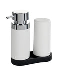 WENKO Dish Soap Dispenser Station for Kitchen Sink, Squeeze Bottle for Washing Up Liquid and Hand Soap, Round Refillable Plastic