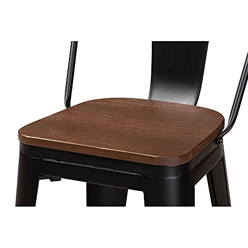 Baxton Studio Rosetta Modern Industrial Black Metal and Walnut Brown Finished Wood 4-Piece Bar Stool Set