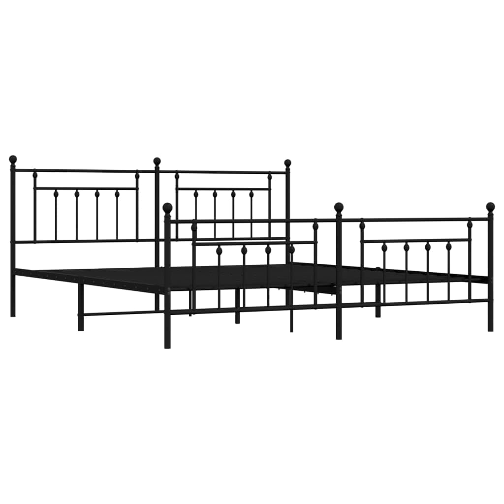 vidaXL 12 Inch Black King Size Bed Frame with Headboard & Footboard, Sturdy Metal Platform Bed Frame & Slats, Extra Under Bed Storage, No Box Spring Needed, Without Mattress