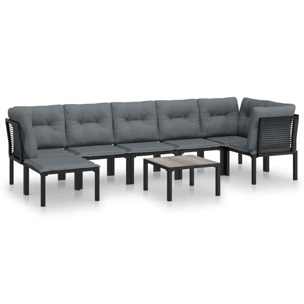 vidaXL Patio Lounge Set 8 Piece, Outdoor Patio Furniture with Coffee Table, Conversation Set with Footstool, Modern Style, Black