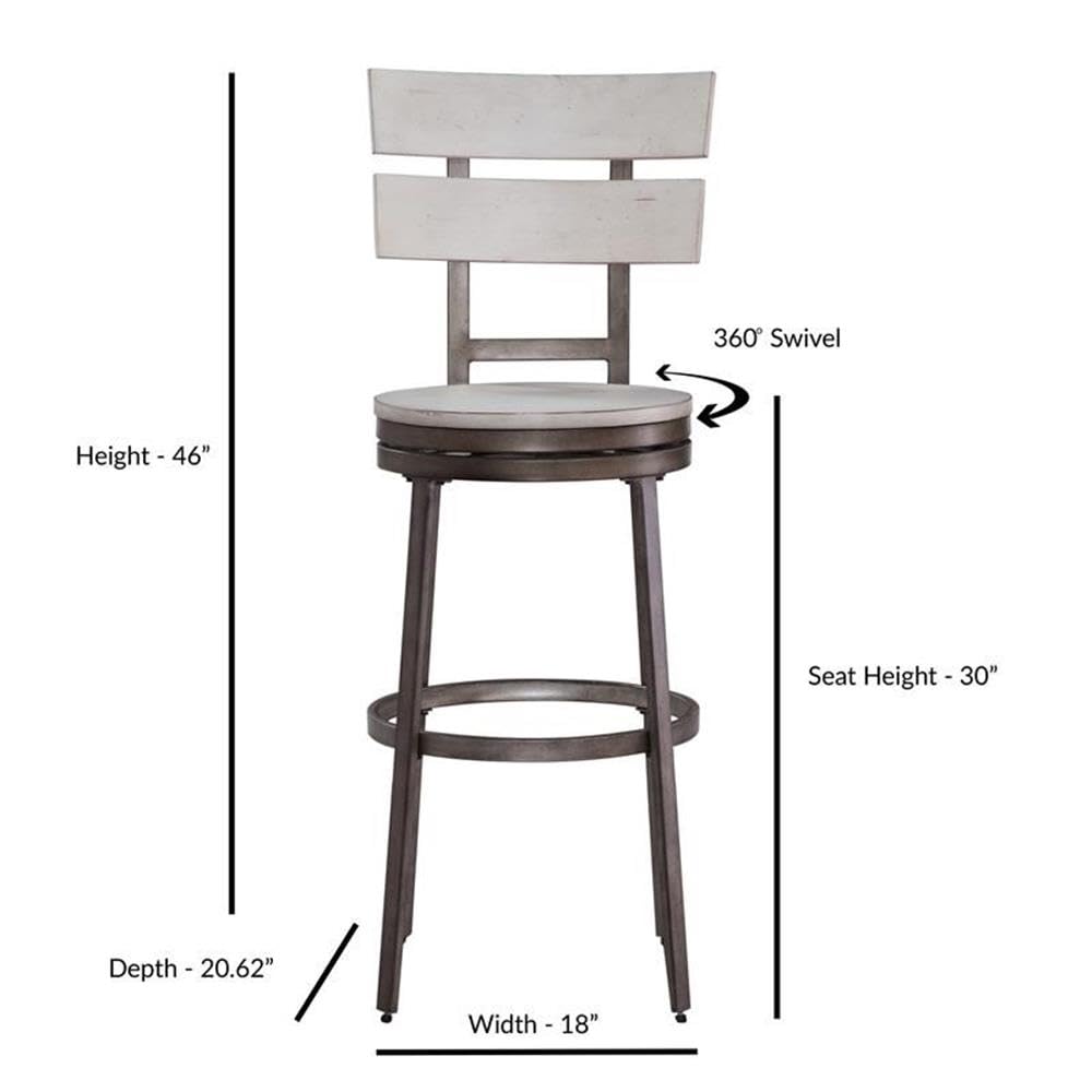 American Woodcrafters Colson Distressed White Metal Swivel 30-Inch Bar Stool