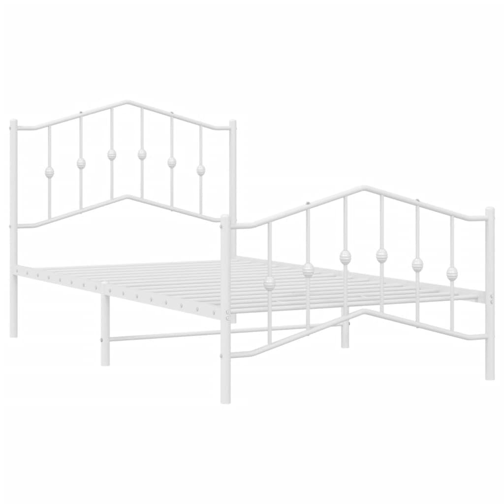 vidaXL Single Bed Frame - Durable Powder Coated Steel Construction, Elegant Headboard and Footboard, with Extra Under-Bed Storage Space, White