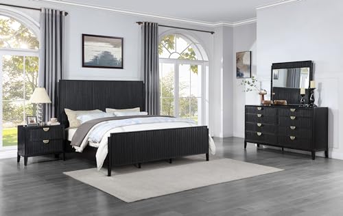 Coaster Home Furnishings Brookmead Transitional 4-Piece Bedroom Set Queen Size Panel Bed Frame 60-inch Headboard Black 224711Q-S4