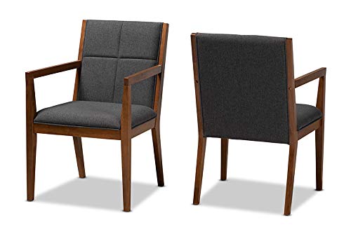 Baxton Studio Theresa Mid-Century Modern Dark Grey Fabric Upholstered and Walnut Brown Finished Wood Living Room Accent Chair