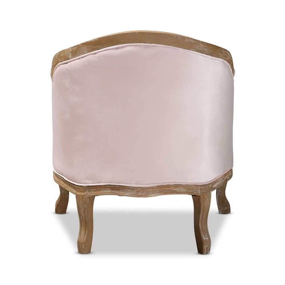 Baxton Studio Genevieve Traditional French Provincial Light Pink Velvet Upholstered White-Washed Oak Wood Armchair - Thumbnail 4