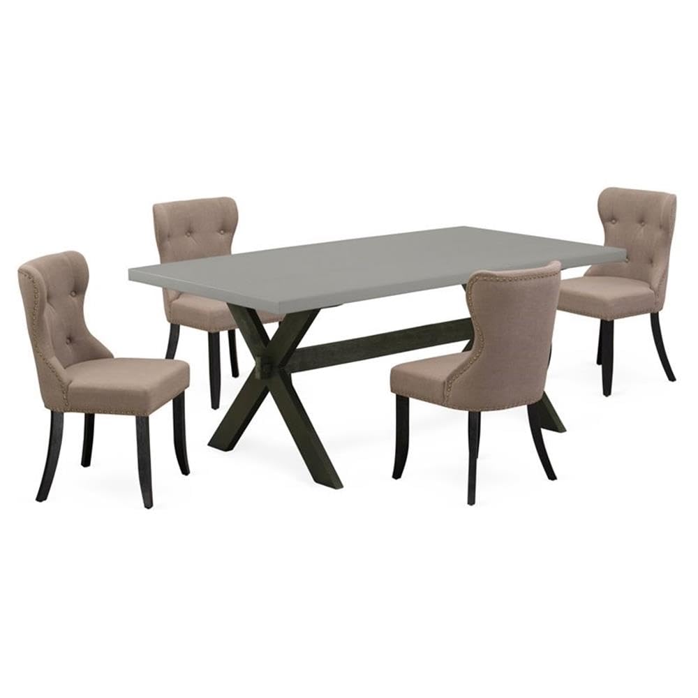 East West Furniture X697Si648-5 5 Piece Kitchen Table & Chairs Set Includes A Rectangle Dining Room Table With X-Legs And 4 Coffee Linen Fabric Parsons Chairs, 40X72 Inch, Multi-Color