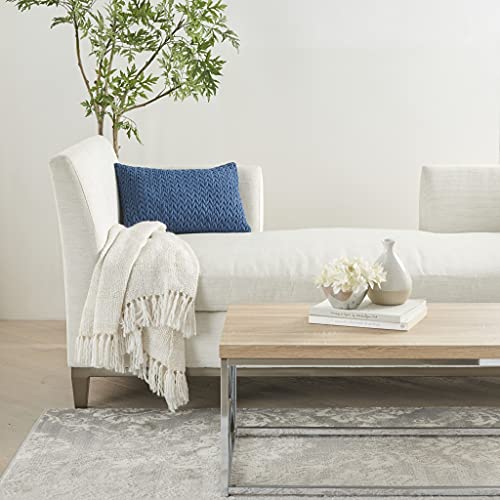 HomeRoots 100% Cotton Blue Chunky Braid Lumbar Pillow