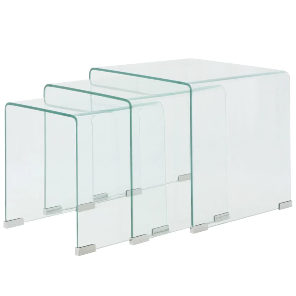 vidaXL 3-Piece Tempered Glass Square Nesting Tables - Clear - Multiple Applications in Living Room and Bedroom - Modern Style and Easy Storage