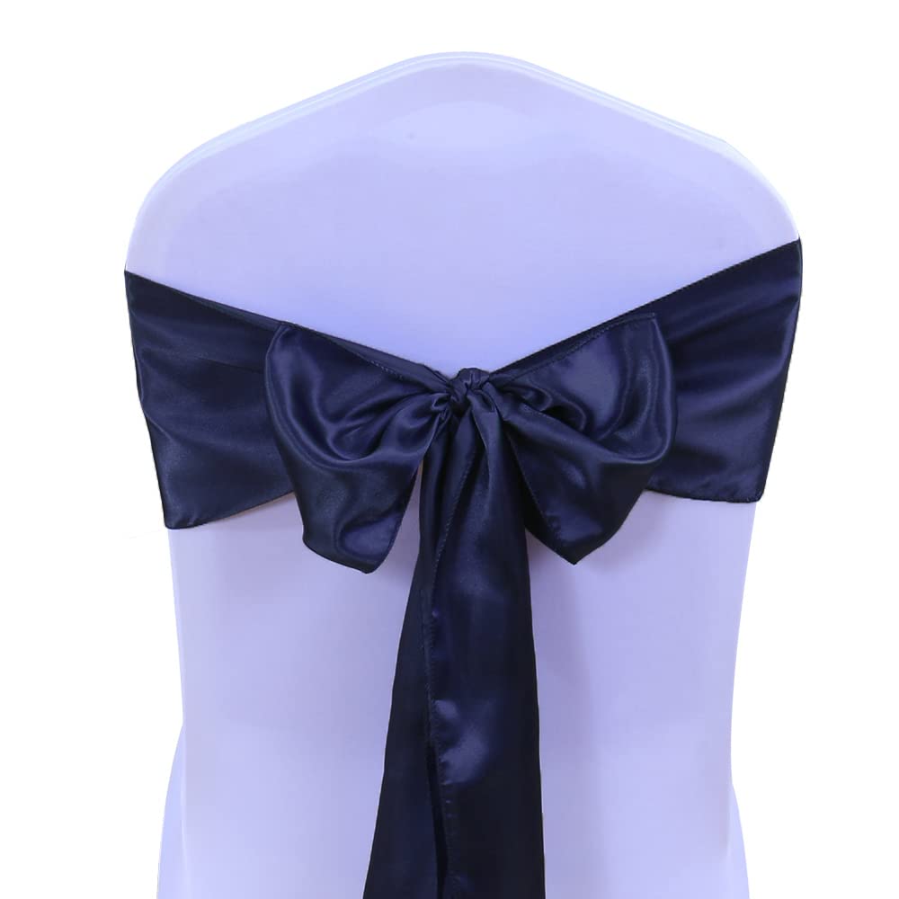 Sinssowl 50 Navy Blue Chair Sashes Satin Chair Bows For Wedding Birthday Party Fiesta Restaurant Decor - 7X108 Inches Chair Ribb