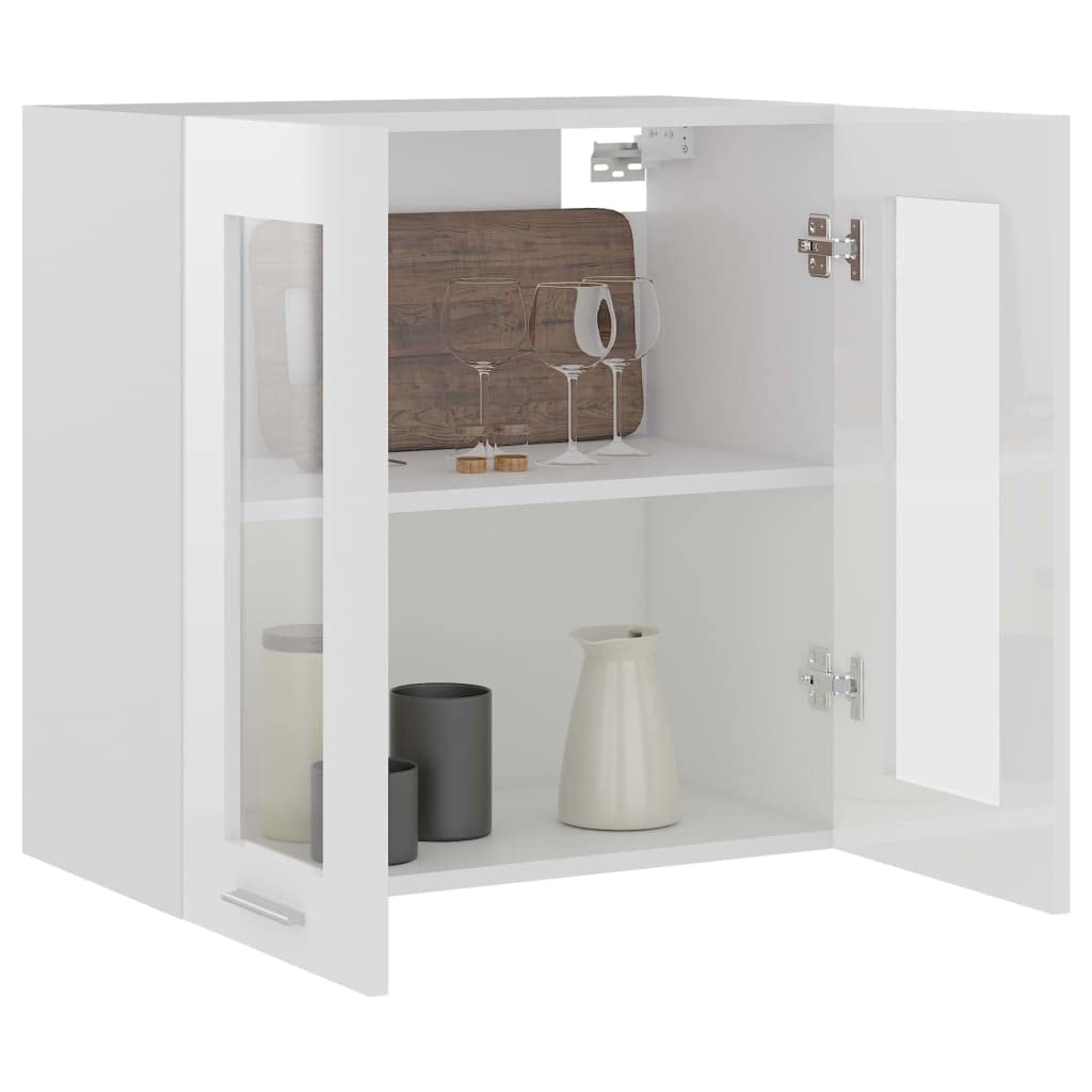 vidaXL Hanging Glass Cabinet High Gloss White 23.6&quot;x12.2&quot;x23.6&quot; Engineered Wood