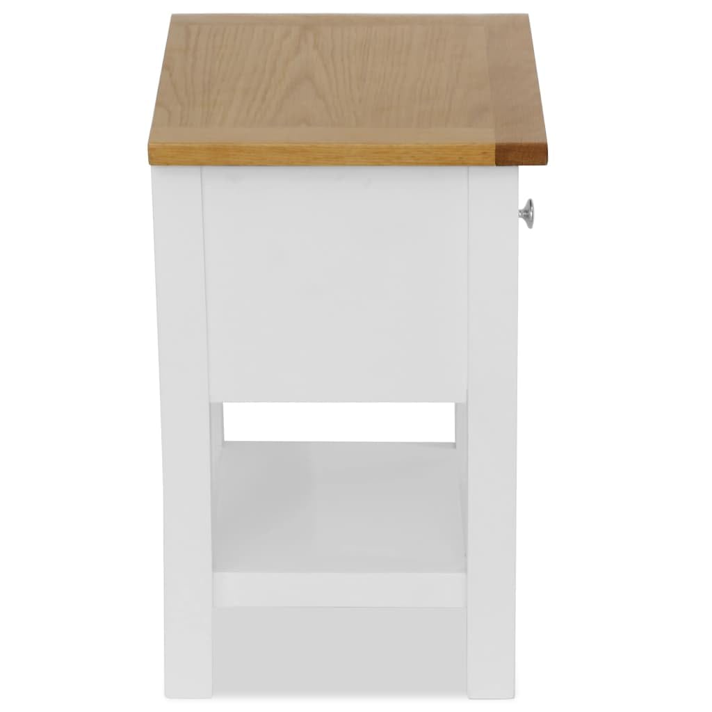vidaXL Solid Oak Wood Nightstand with Drawer and Shelf