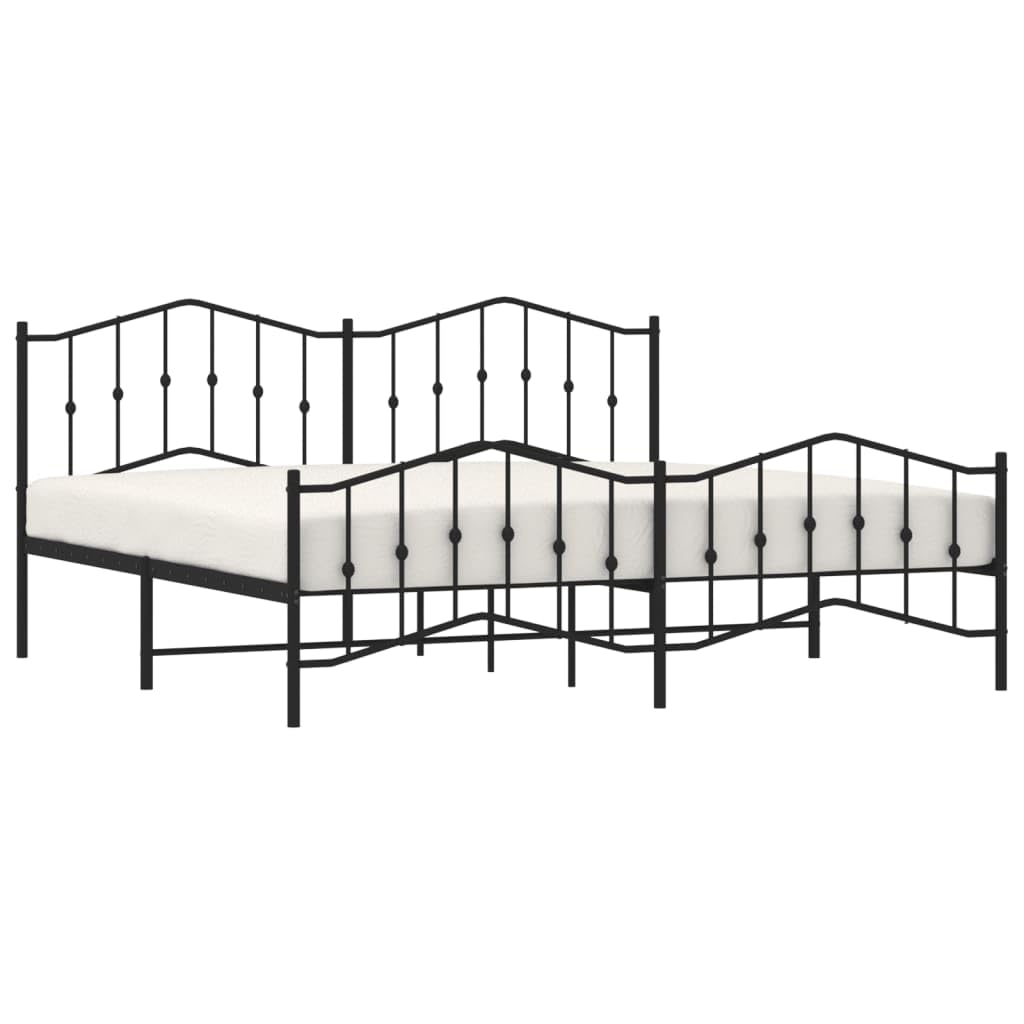 vidaXL King Metal Bed Frame with Headboard and Footboard, Under Bed Storage Space, Sturdy Steel Construction and Easy Assembly, Minimalist Style, Black, 12'' High, Without Mattress