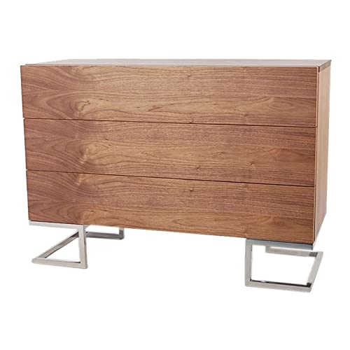 Pangea Home Harper Modern Wood Veneer & High Polished Steel Dresser In Walnut