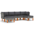 vidaXL 6-Piece Gray Patio Lounge Set - Poly Rattan Outdoor Seating with Cushions, Eucalyptus Wood Legs, Easy Assembly, Modern Farmhouse Design