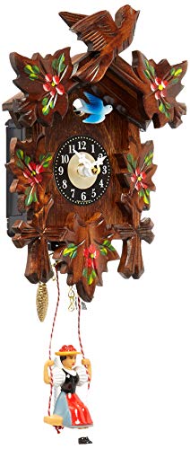 Alexander Taron 0126-6Sq Engstler Battery-Operated Clock-Mini Size With Music/Chimes-6.75" H X 5" W X 2.75" D, Brown