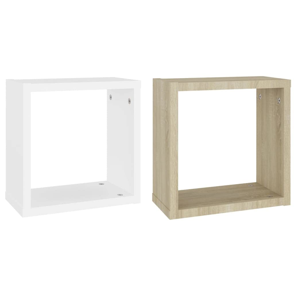 Vidaxl Wall Cube Shelves 2 Pcs White And Sonoma Oak 30X15X30 Cm