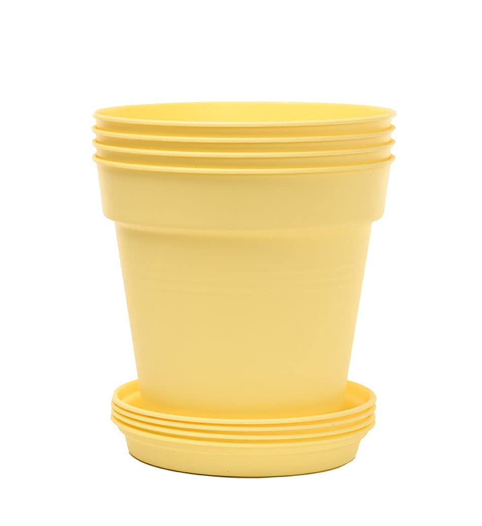Mintra Home Garden Pots 4Pk (Yellow, 17Cm Diameter (6.6In))