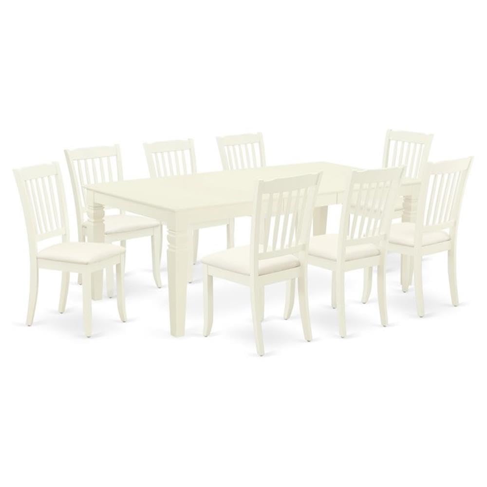 East West Furniture Lgda9-Lwh-C 9 Piece Dining Table Set Includes A Rectangle Dinner Table With Butterfly Leaf And 8 Linen Fabric Dining Room Chairs, 42X84 Inch, Linen White
