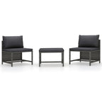 vidaXL 3 Piece Patio Sofa Set - Weather-Resistant Outdoor Furniture with Cushions, Durable PE Rattan Construction and Easy Maintenance Components - Grey.