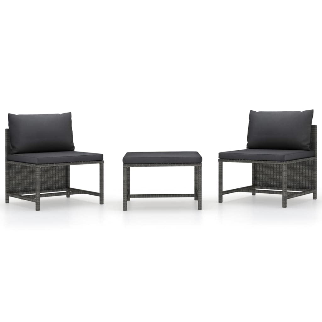 vidaXL 3 Piece Patio Sofa Set - Weather-Resistant Outdoor Furniture with Cushions, Durable PE Rattan Construction and Easy Maintenance Components - Grey.