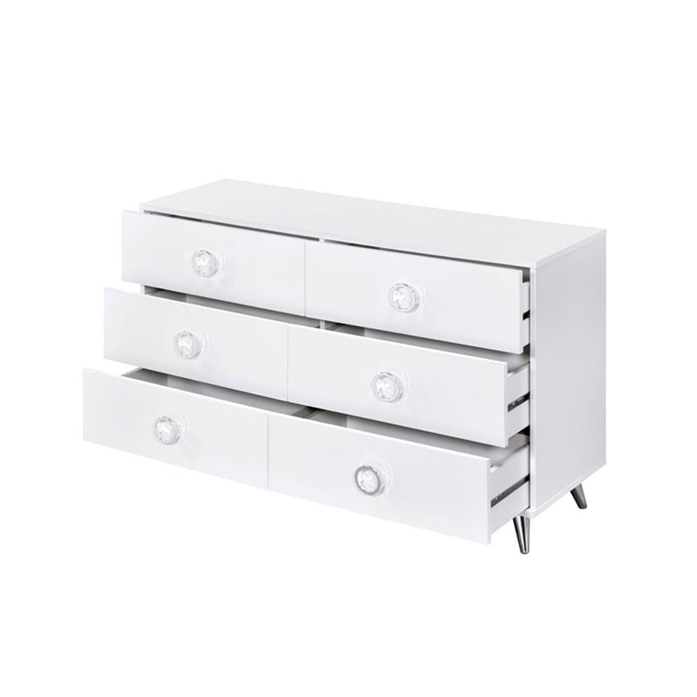 Acme Perse 6-Drawer Wooden Dresser in White