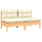 vidaXL Solid Pinewood 2-Seater Patio Sofa with Cream Cushions - Sturdy, Comfortable and Modular Outdoor Garden Lounge Sofa
