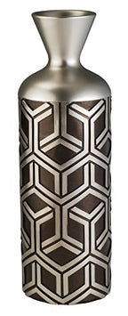 Ok Lighting Azok4276V1 18 Inch Savannah Chestnut Decorative Vase, Brown And Silver