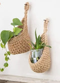 Gleckn Handcrafted Round Hanging Woven Small Basket Crochet Pattern Jute (Design2, Set of 2), Multi