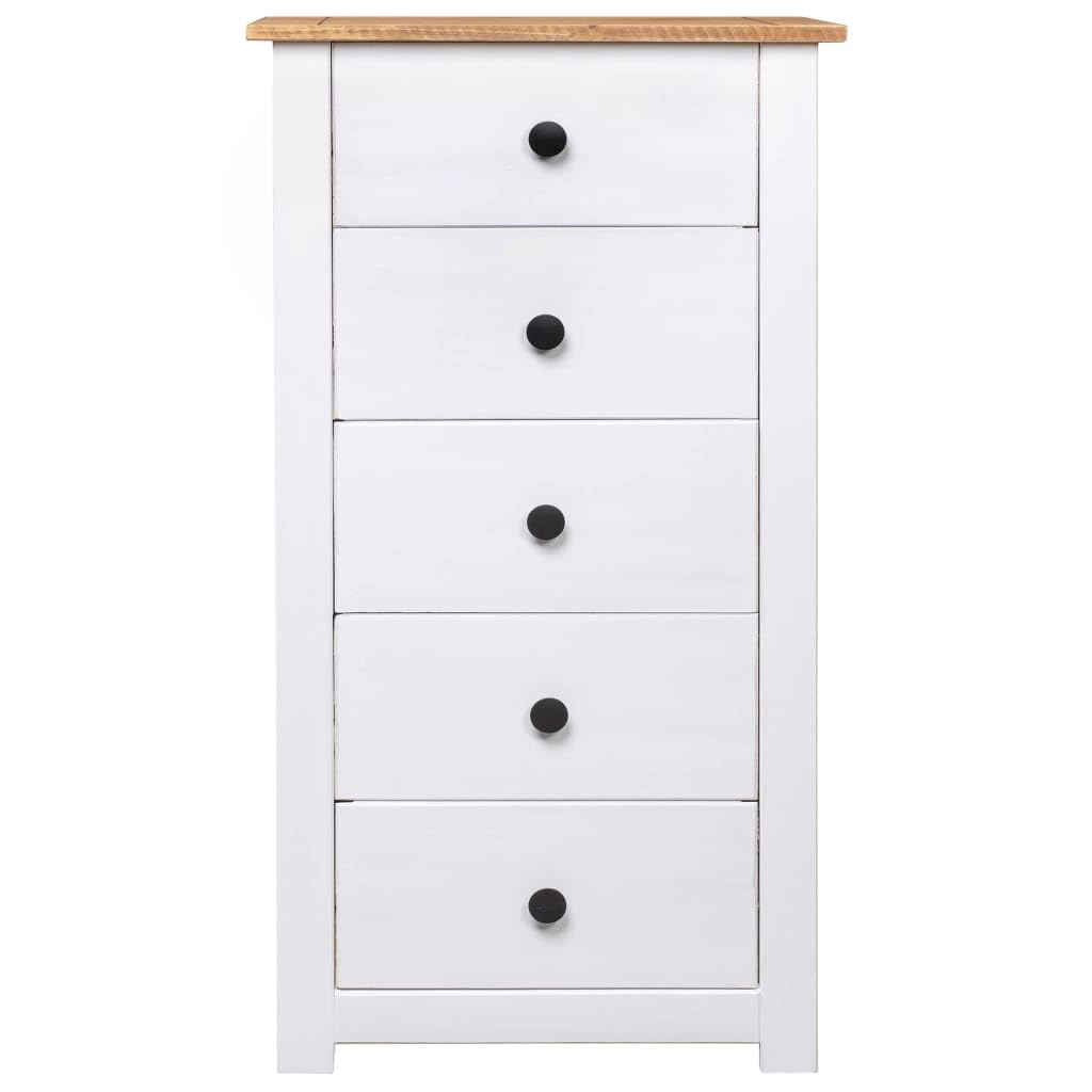 vidaXL Solid Pinewood Sideboard - Panama Range - Durable White 5-Drawer Cabinet - Suitable for Bedroom, Living Room, Office - Scandinavian Style